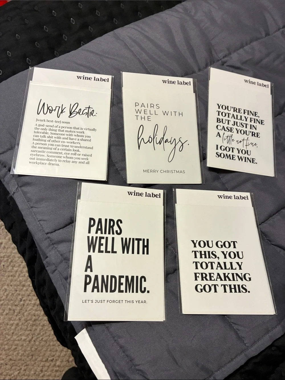 Wine 🍷 Label Sticker Pack of 5 - Black & White Typographic Designs - Humorous